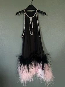 Mac Duggal Damen Strass/Feder Cocktail/Party Kleid schwarz 6 neu mit Etikett $ 700 - Bild 1 von 4