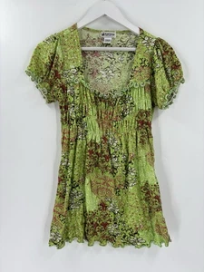 Blusa de autoestima Y2K para mujer grande verde plisada escote redondo cintura imperio - Imagen 1 de 14