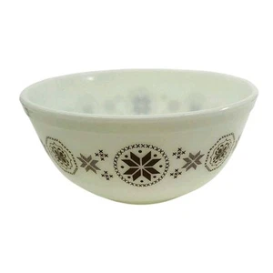 Vintage Pyrex Town & Country braun auf weiß Rührschüssel #403 2-1/2 Quart Schneeflocke - Bild 1 von 3