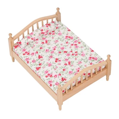 MARKENLOS 1/12 Miniatur-Puppenhaus-Bett Elegante Dekorative Holz-Blumenmöbel Zubehör