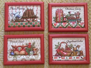 4 Handmade Quilt Like Puffed Fabric 8x6 Red Frames Christmas Holiday Decor - Picture 1 of 5