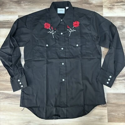 Vintage Cowboy Shirt Mens Medium 15-15.5 Pearl Snap Ranch Western Roses - Image 1 of 4