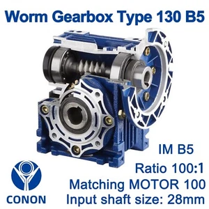 Worm Drive Gearbox NMRV130 100:1 ratio B5 Flange 28mm input shaft Speed reducer - Picture 1 of 5