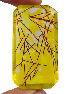 120Ct Emerald Cut BI Color Rutilated Quartz EGL Transparent Loose Gems 5ARW - Picture 1 of 6