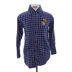 Walt Disney Winnie The Pooh Unisex S Blue Plaid Long Sleeve Button Front Shirt  - Picture 1 of 12