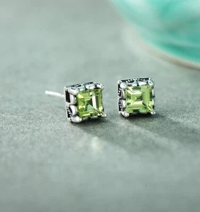 B09 Ohrring Stecker grüner Peridot Quadrat Sterling Silber 925 Stein der Sonne - Bild 1 von 1