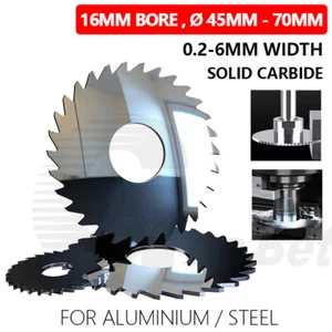 Solid Carbide Slitting Saw 45mm-70mm Dia 16mm Bore 0.2-6mm Width Milling Cutter - Picture 1 of 190