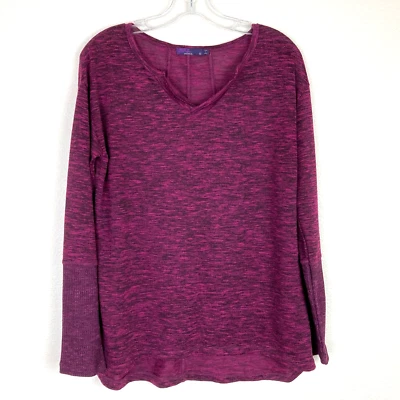 prAna Blythe Knit Pullover Top Size M Plum Burgundy V-Neck Relaxed Lightweight - Image 1 of 4