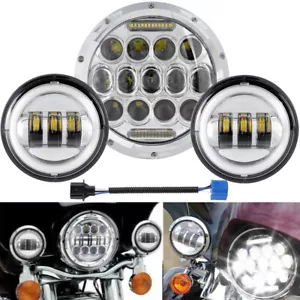 Chrome 7" LED Headlight + 4.5" Fog Passing Lights For Yamaha Rord Royal V Star - Picture 1 of 12