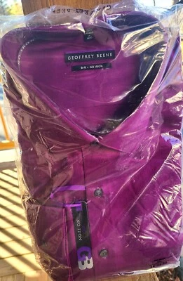 Camisa grande Geoffrey Beene de mezcla de algodón sin arrugas para hombre 19-34-35 púrpura grosero Foto 1 de 4