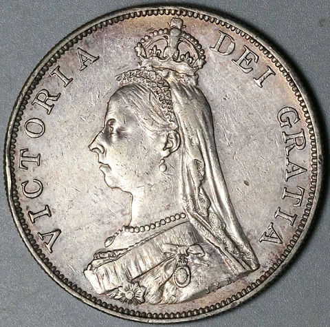 1889 Victoria Double Florin AU 4 Shillings Great Britain Silver Coin (21100704C) Cover