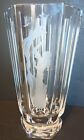 Orrefors Signed 1952 Swedish Etched Long Haired Woman & Bird glass crystal vase