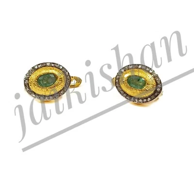 Echter Smaragd Edelstein 925 Sterlingsilber Pave Diamant Stecker Russische Lock - Bild 1 von 4