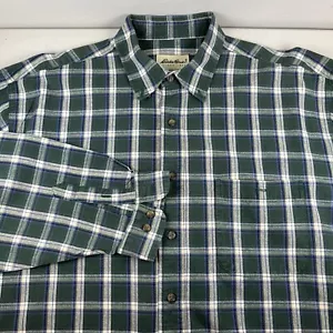 Eddie Bauer Shirt Mens Extra Large Green Plaid Long Sleeve 100% Cotton - Picture 1 of 7