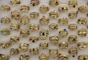 Juegos de 35 juegos de lotes mixtos al por mayor lindos anillos de estrás circular oro P anillos para dama regalos - Imagen 1 de 2