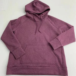 Green Tea Hooded Sweatshirt Womens M Purple Ribbed Drawstring Pocket Long Sleeve - Picture 1 of 9