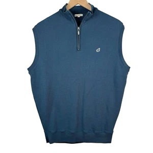 Peter Millar Gilet Uomo Blu Medio 1/4 Zip Maglione Logo Golf Preppy Casual - Foto 1 di 14