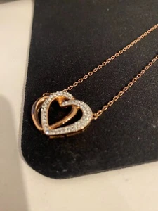 Double Heart Necklace Ernest Jones, rose 9ct gold and diamond heart combo - Picture 1 of 4