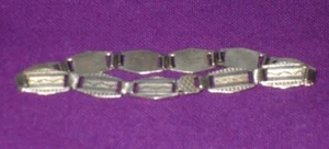 ART DECO 1930s STERLING SILVER ENGINE TURNED PANEL LINK BRACELET VINTAGE - Picture 1 of 5