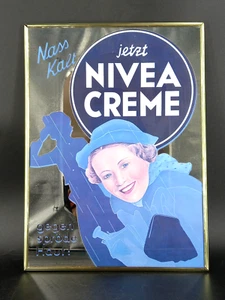 Nivea Werbespiegel 50er Reklame Glas Spiegelschild Original 28 x 38 cm Werbung - Bild 1 von 9