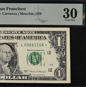 2017A $ Federal Reserve Note PMG 30 - Fancy Star Serial Number 00661166* - Picture 1 of 3