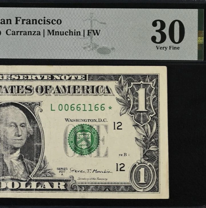 2017A $ Federal Reserve Note PMG 30 - Fancy Star Serial Number 00661166* - Image 1 of 3