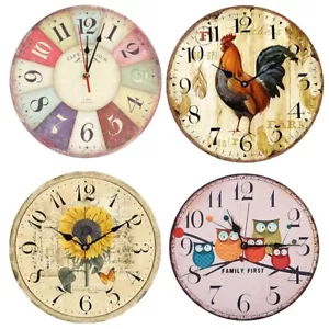 Retro Wall Clock Rooster Vintage Non-Ticking Quiet Decor - Picture 1 of 11
