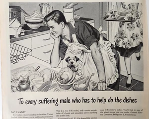 Ehemann Geschirr Hund GE General Electric Geschirrspüler Vintage 1951 Anzeige Magazin Druck - Bild 1 von 7