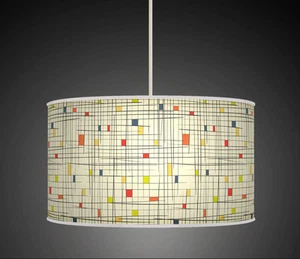 Mesh Strokes and Squares orange Mustard Green Handmade Printed Lampshade 650 - Picture 1 of 1