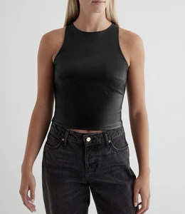 Camiseta sin mangas Express para mujer contorno corporal imitación cuero cuello alto talla XS negra nueva con etiquetas $48 - Imagen 1 de 16