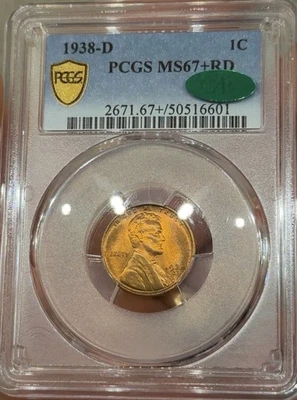 1938-D Superb Gem BU Lincoln Cent ~ PCGS MS67+RD CAC ~ TrueView! - Image 1 of 3