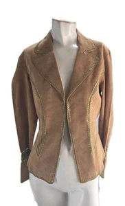 Chaqueta para mujer Lillie Rubin mediana bronceada gamuza cuero ganchillo occidental - Imagen 1 de 8