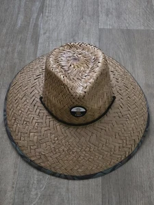 O'NEILL Wide Brim Hat Mens Womens Straw Lifeguard Beach Outdoors Strap Lined USA - Afbeelding 1 van 8