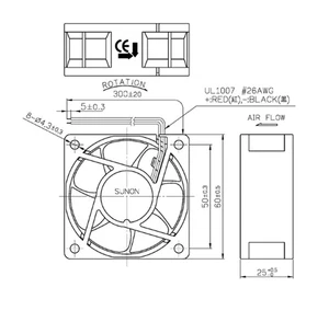 Ventilatore Sunon 60x60x25mm EE60251B1-A99 DC 12V 4500 giri/min 35dBA cuscinetti a sfera 2 trefoli - Foto 1 di 2