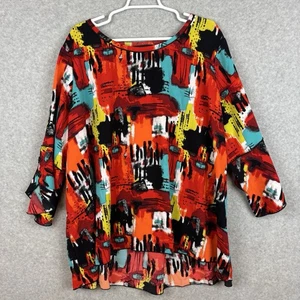 Top túnica Ali Miles talla grande 3X artístico gráfico estampado abstracto vibrante rojo azul - Imagen 1 de 8