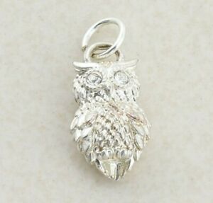 Pendant Only Sterling Silver Owl Charm or Pendant Rhodium Coated 
