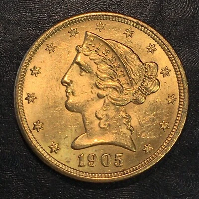 Cabeza Liberty de oro de $5 de 1905 - bonitos detalles - escaneos de alta calidad #P778 Foto 1 de 2