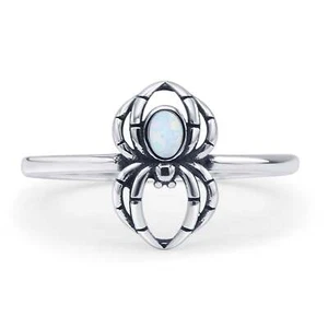 Oval Spider Oxidized Ring Lab Created Opal 925 Sterling Silver 11.5mm - Picture 1 of 21