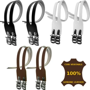 TOE STRAPS PAIR REAL LEATHER DOUBLE PEDAL CYCLE BIKE VINTAGE L'EROICA SHOES - Picture 1 of 4
