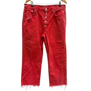 We the Free People 31 Straight Leg Jeans Button Fly Distressed Tomato Red Wide - Picture 1 of 4