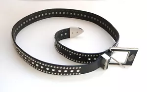 Cinturón y hebilla vintage para mujer Harley Davidson de cuero negro con tachuelas motocicleta - Imagen 1 de 11