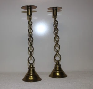PAIR OF ANTIQUE OPEN BARLEY TWIST BRASS CANDLE HOLDERS - Picture 1 of 3