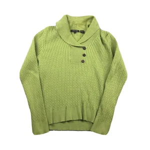 Jeanne Pierre Sweater Womens Medium Green Cotton Collared Pullover Lightweight - Picture 1 of 9