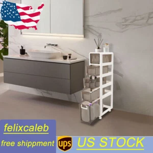 Bathroom Floor Cabinet Narrow Storage Cabinet Tissue Holder Organizer 5 Drawers - Picture 1 of 22