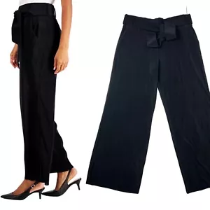 ALFANI NEW WITH TAG Deep Black Mid Summer Ribbed Wide Leg Pants Women's L - Picture 1 of 9