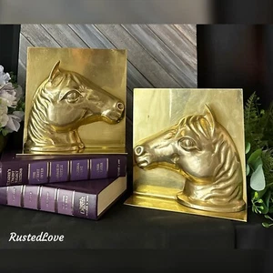 Horse Bookends Brass Mid Century Modern Equestrian Horse Book Ends Vintage Pair - Picture 1 of 10