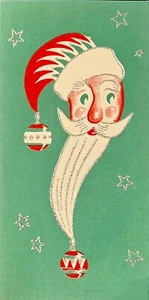 Vintage USED Christmas Greeting Card SILVERED MCM SANTA - Picture 1 of 5