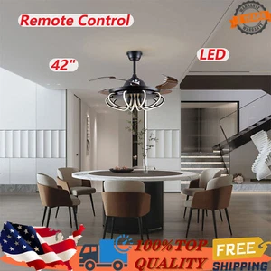 42" Modern Ceiling Fan Light Fan Chandelier Retractable Blades 3-Color w/ Remote - Picture 1 of 14