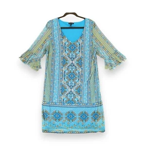 Allison Brittney Women's Blue Rayon V-Neck 3/4 Sleeves Knee Length Dress XL - Picture 1 of 6