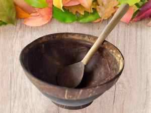 Coconut Shell Wooden Bowl & Spoon Kitchen Tableware Rice Soup Fruit Bowl